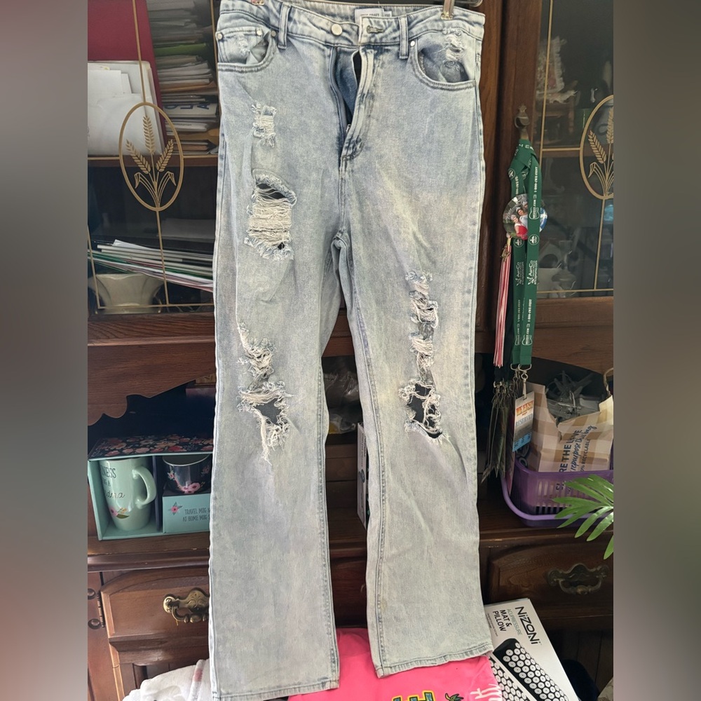 True Craft Light Blue Distressed Straight Leg Jeans
